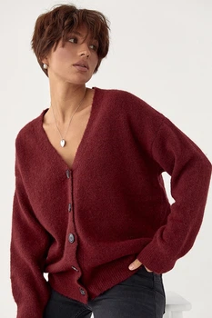 В'язаний вільний кардиган на гудзиках Lurex Бордовий One Size (5101)