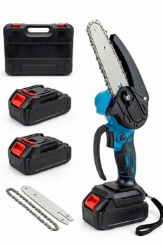 Акумуляторна пила ланцюгова електрична Chain SAW 6 дюймів, міні пила для обрізання дерев та розпилу дров 2 АКБ синій