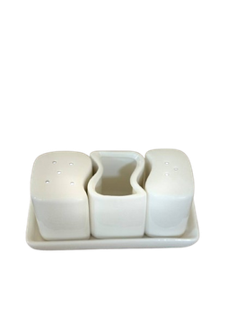 Соль, перец, зубочистка, подставка от IDEAL Сеramic, фарфор, 14 см, белая.