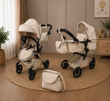 Кукольная коляска-трансформер для кукол 2в1 с сумкой бежевая Carrello Alfa (9707 CREAM)