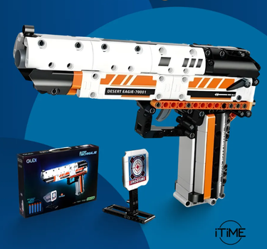 Детский конструктор пистолет Desert Eagle 345 дет, стреляющее игрушечное оружие набор для мальчика с мишенью