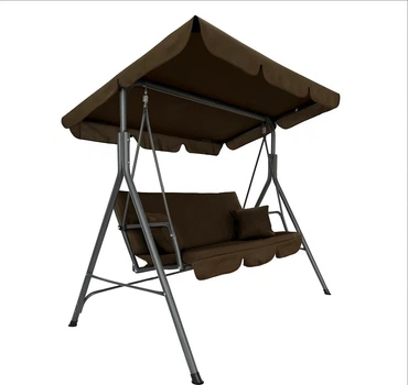 Садовая качель 176×114×168 см до 200 кг LEOBRO Качели с регулируемым козырьком и подушками на 3 человека для дачи или отдыха на природе Коричневый
