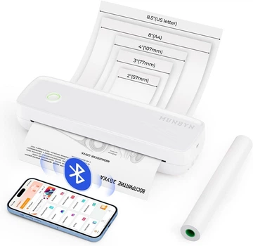 Портативный термопринтер A4 Bluetooth, без чернил, USB-C, iOS Android ПК