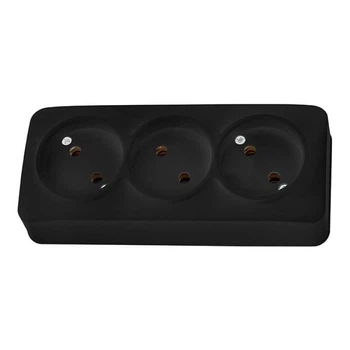Розетка 3-я накладная Horoz Electric POWER MAX-3 Eva Черная