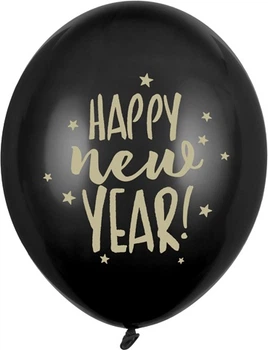 Balony PartyDeco Pastel Happy New Year 30 cm Czarne 50 szt (5902230762633)
