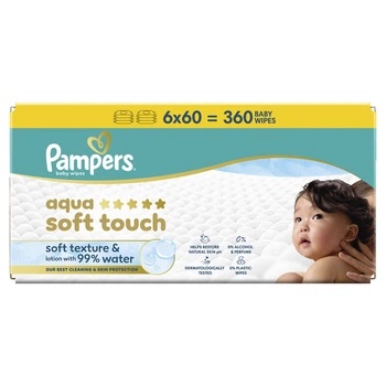Zestaw chusteczek nawilżanych Pampers Aqua Soft Touch 6x60 szt (8006530140133)