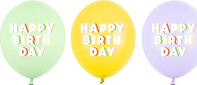 Balony PartyDeco Happy Birthday 30 cm Wielokolorowe 50 szt (5904555099739)
