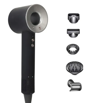 Фен з 5 різними насадками для сушіння та укладання hair dryer fan сірий