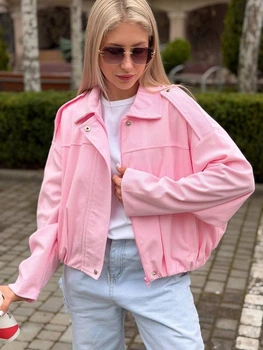 Жіночий бомбер з вельвету з підкладкою рожевий One Size (42-46) ST725