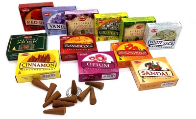 Набор пыльцевых благовоний арома-конусы - Assorted Perfumed Incense, Масала HEM (Конусы в ассортименте, 480 шт.)