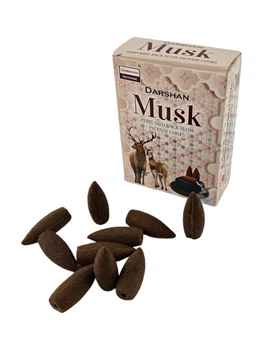 Пыльцевые благовония арома-конусы с обратным потоком - Musk Backflow Dhoop Cones, Масала Darshan (Муск)