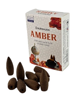 Пыльцевые благовония арома-конусы с обратным потоком - Amber Backflow Dhoop Cones, Масала Darshan (Янтарь)