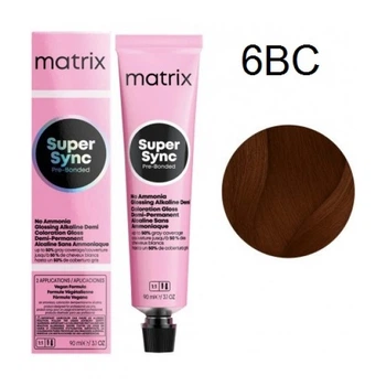 Краска Matrix Super Sync Pre-Bonded (Gold & Copper & Red Collection) - 6BC Темный блондин коричнево-медный-90мл.