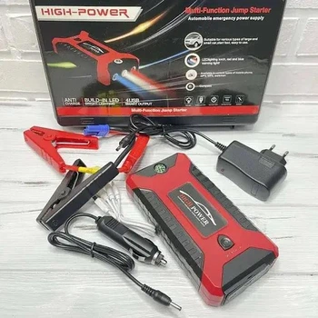 Пускозарядное устройство для автомобиля JUMPSTARTER 29B, 99800 мАч (300/600А),с функцией Power Bank + фонарик, красно-черное