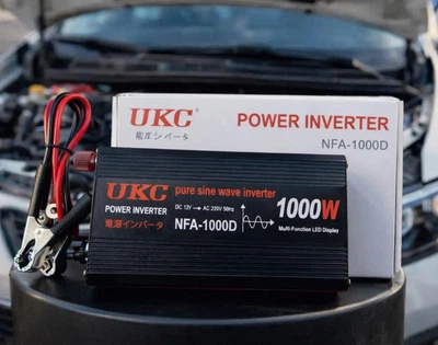 Перетворювач напруги UKC 1000 Вт 12V-220V, із чистою синусоїдою, автомобільний інвертор із цифровим дисплеєм та USB виходом, чорний