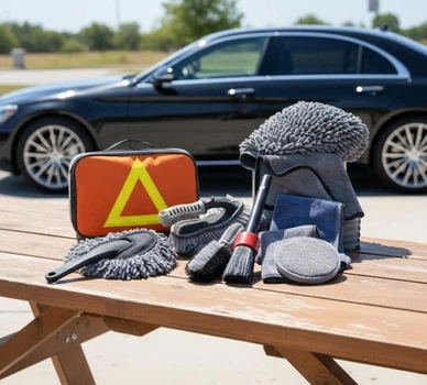 Набор для мойки и детейлинга автомобиля Flex Drive 9 в 1 в сумке-органайзере, для очистки кузова, колёс, стёкол и салона