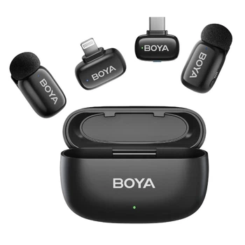Мини петличный микрофон BOYA mini 2-01 Lightning + USB Type-C с AI шумоподавлением и кейсом для iPhone и Android