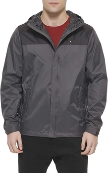 Мужская ветровка Tommy Hilfiger легкая, дышащая, водонепроницаемая с капюшоном 3XL темно--серая с черными вставками