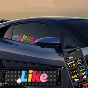 Светодиодная LED-панель RGB 120х595 мм Bluetooth для авто с анимацией эмодзи и текстов на стекло Черная для отображения сигналов
