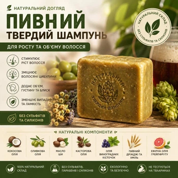 Натуральный твердый шампунь «Пивной с хмелем» для роста и объёма волос, 100 г