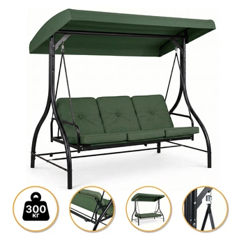 Большая садовая качеля с толстым матрасом LEOBRO Luxury Pro до 300 кг Green (LB-1047)