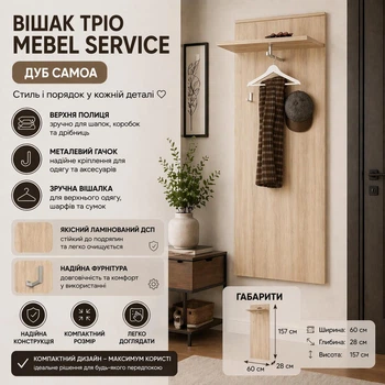Вешалка настенная Мебель Сервис Трио Дуб самоа (412371189)