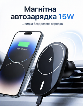 Тримач для телефону в автомобіль магнітний для android і iphone смартфону з бездротовою зарядкою
