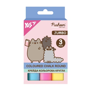 Мел цветной Yes Pusheen JUMBO 3 штуки