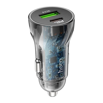 Автомобильное зарядное устройство Hoco Z47A Transparent, PD30W+QC3.0, Прозрачный черный