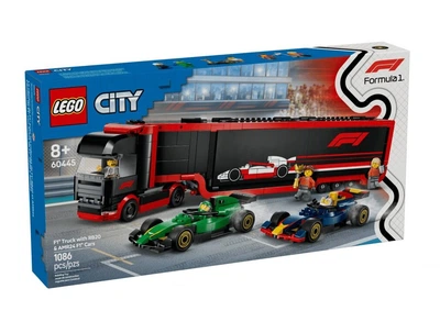 Конструктор LEGO City Грузовик F1 с автомобилями RB20 и AMR24 1086 деталей (60445)