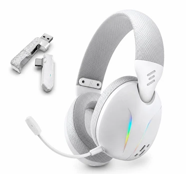 Ігрові бездротові навушники Weiyin K91 з RGB-підсвічуванням мікрофоном Bluetooth 5.3 + 2.4G 7.1 звук для ПК, PS4, PS5, телефону Білі