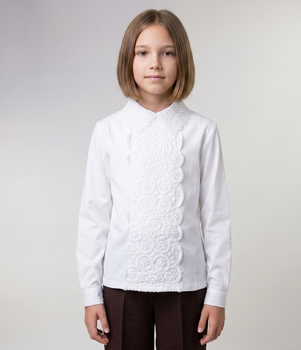 Блуза для девочки 6-9 лет трикотажная с кружевом молочная (L3356) 116
