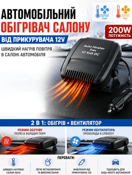 Автомобільний обігрівач салону WM-200 дуйчик обігрівач керамічний тепловентилятор в машину 200 W від прикурювача Чорний