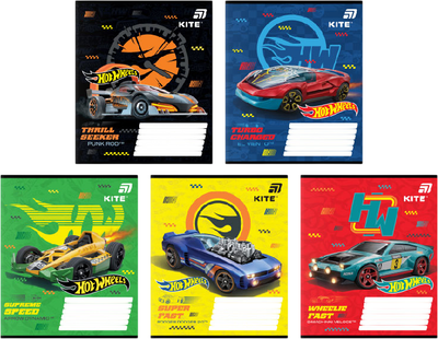 Набір зошитів Kite Hot Wheels 12 аркушів у клітинку 5 шт (HW26-232/5)