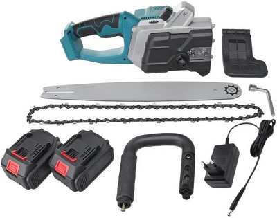 Цепная электропила c шиной 16 дюймов и питанием от 2-х аккумуляторов 36V Chain Saw 1600 Вт Синяя