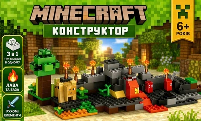 Конструктор Minecraft 3 в 1 с базой и лавой, игровой набор с фигурками животных, детский конструктор от 6 лет