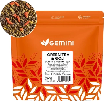 Чай зеленый листовой Gemini Green Tea & Goji с ягодами годжи 100 г (4820156432779)