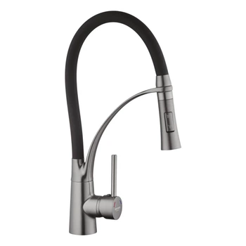 Смеситель для кухни Kroner KRP Ersel GRP03393BLK с гибким изливом, графит/черный матовый