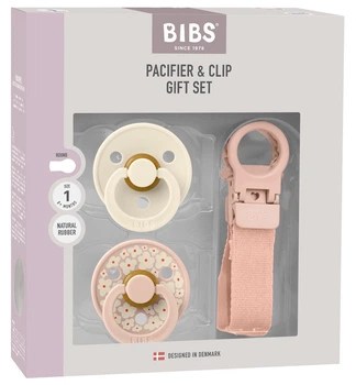 Подарунковий набір: пустушка BIBS Colour STUDIO розмір 1 і тримач Loop Clip Blush, 0 міс.+