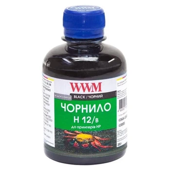 Чернила WWM HP 10/11/12/13/14/82/88, Black, 200 мл, водорастворимые (H12/B)