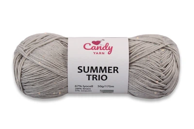 Летняя пряжа Candy-Yarn Summer Trio, Светло-серый №2, пряжа с лиоцелом, леном и пайетками, 50 г/175м, нить для вязания топов, маек, летних накидок