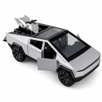 Металлическая высокодетализированная модель автомобиля Cybertruck, 1 : 36, коллекционная машинка + квадроцикл Cyberquad, подарок, стальной