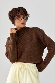 Однотонный вязаный свитер свободного фасона Lurex Коричневый One Size (4689)