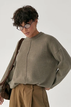 В'язана вільна кофта з декоративним швом Lurex Кавовий One Size (64098)