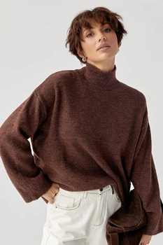 Теплый женский свитер с широкими рукавами Lurex Коричневый One Size (231790)