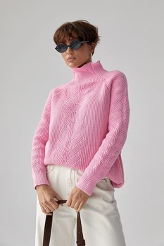 Вязаный женский свитер с косичками Lurex Розовый One Size (260525)