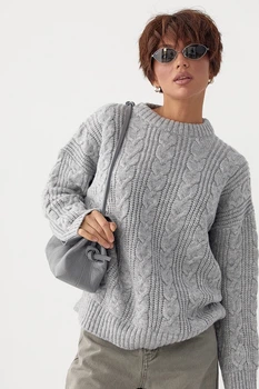 Вязаная женская кофта в косички Lurex Серый One Size (45190)