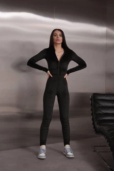 Велюровий комбінезон чорний 46-48 L-XL (484)