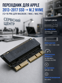 Переходник для Apple 2013–2017 SSD to M.2 NVMe (12+16 pin) для MacBook / iMac / Mac Pro