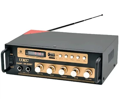 Підсилювач універсальний AMP SN-222 BT, з Bluetooth, дисплеєм та регулюванням гучності, підтримка USB-флешок та SD/MMC карт пам'яті, чорний